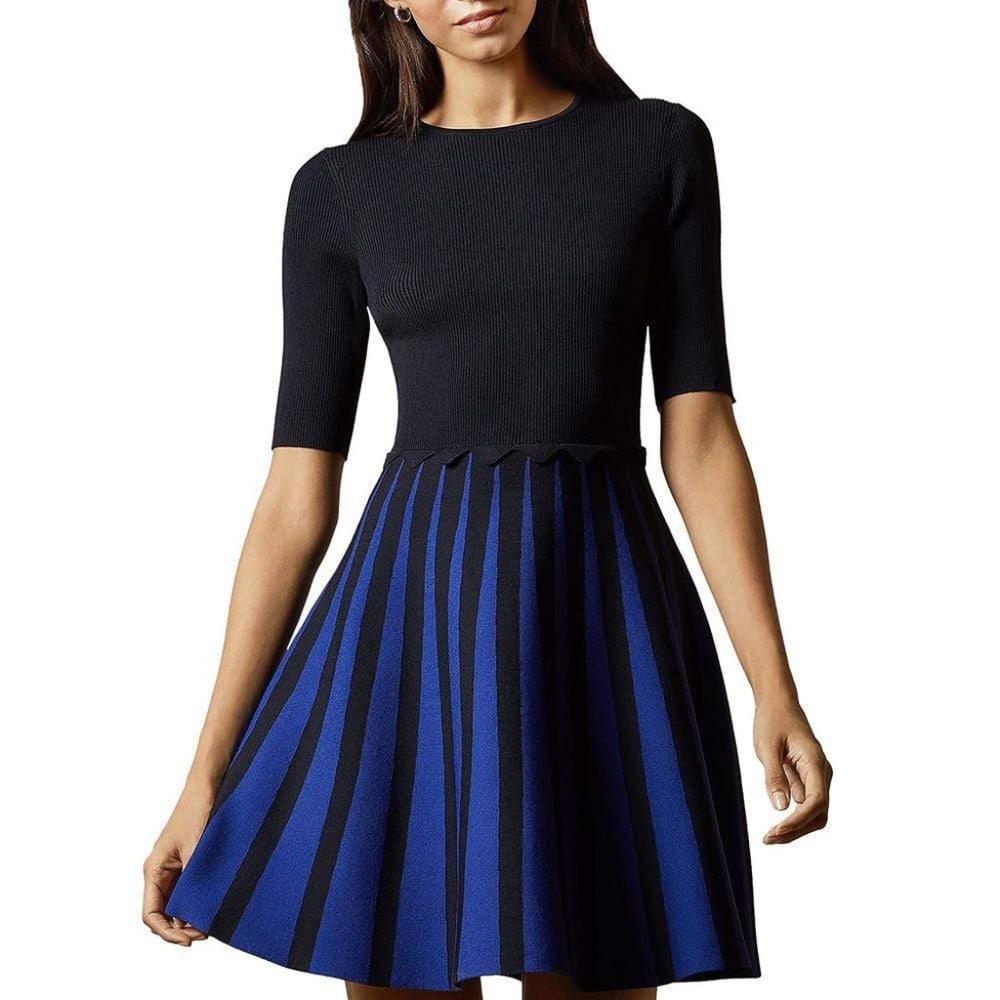 Ted Baker Salyee Ribbed Scalloped Trim Knit Skater Dress Size 1
